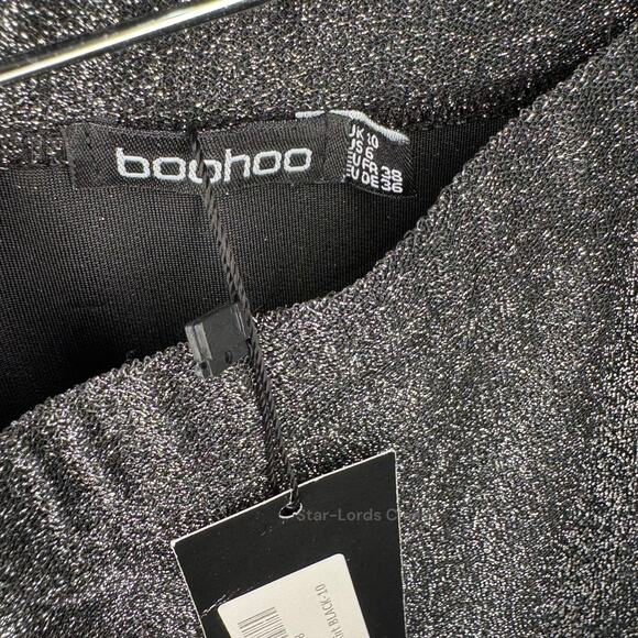 Boohoo Black Glitter Maxi Skirt Size 6 Low Rise Longline Fitted Pull On Y2K - Picture 3 of 8